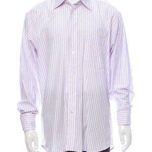 Burberry London Men's Dress Shirt Sz 16 R White & Purple French Cuffs Long Slv